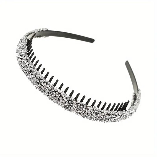 Haarband met strass en kam Zilver