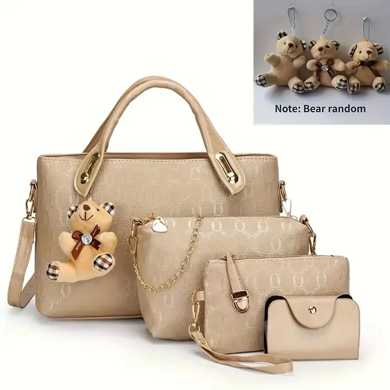 leuke 4 delige tassenset met patroon en beertje Rose