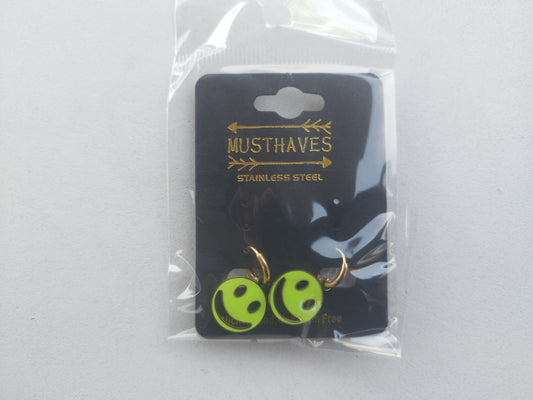 Oorbellen Smiley Goud/Neon groen