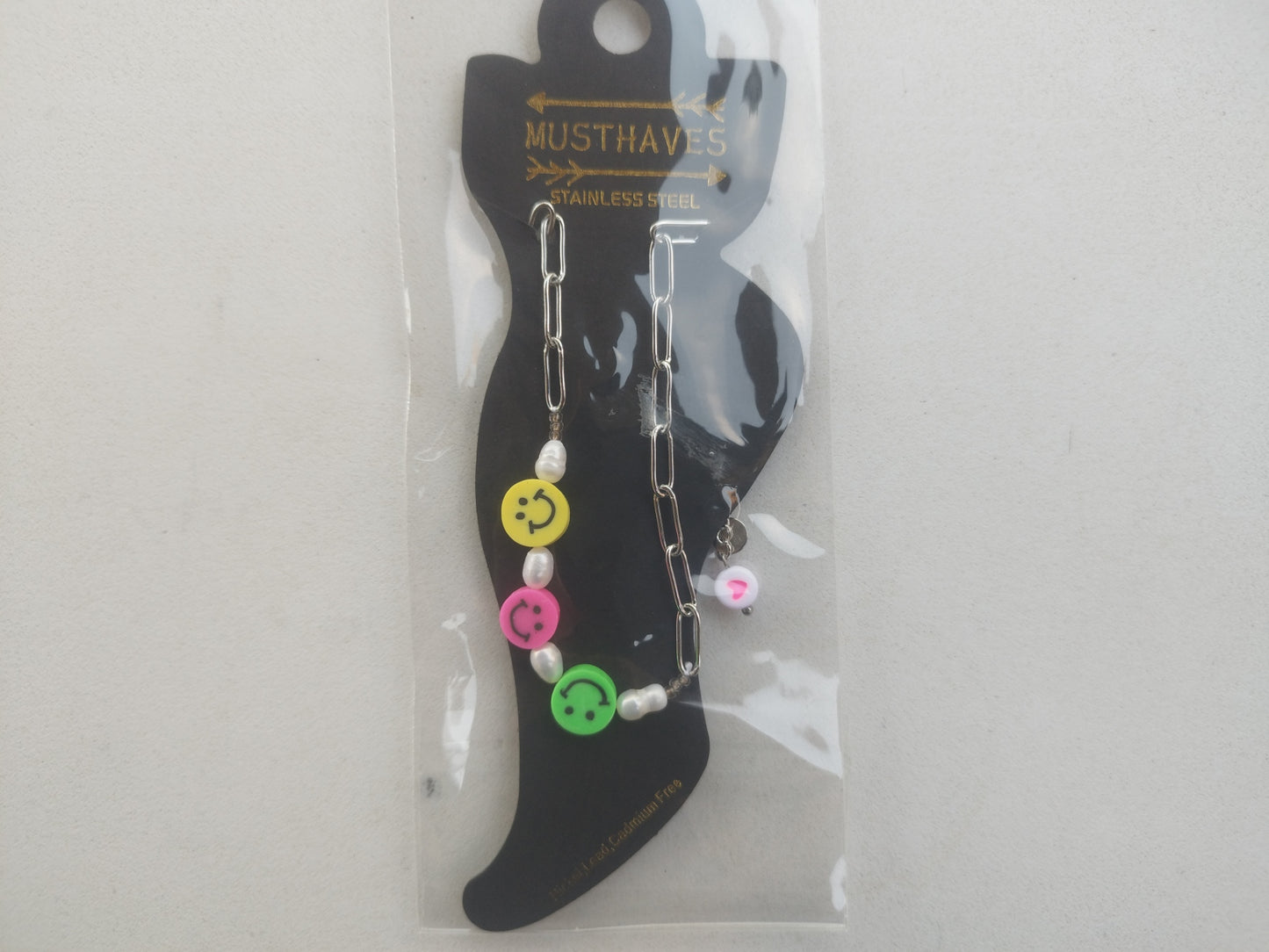 Enkelbandje Smiley Zilver