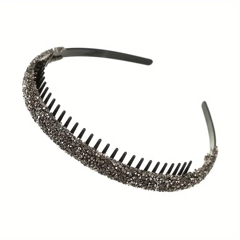 Haarband met strass en kam lichtgrijs