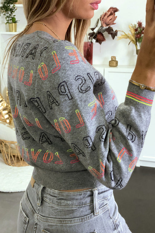 Grijze korte trui met Paris Love