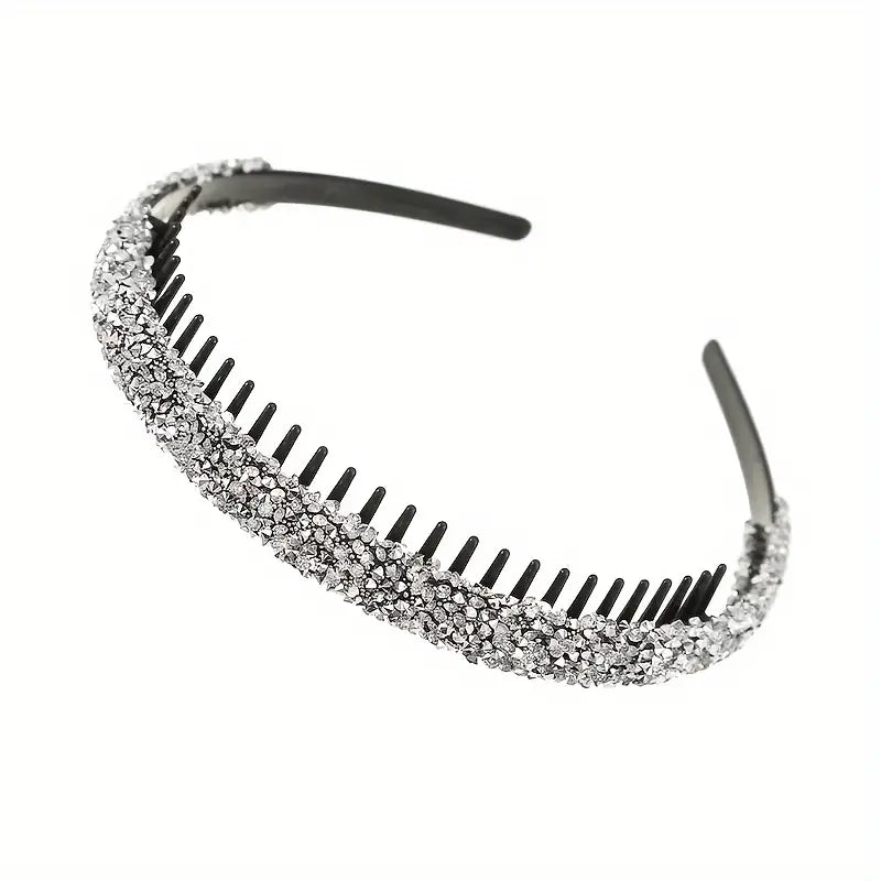 Haarband met strass en kam Zilver