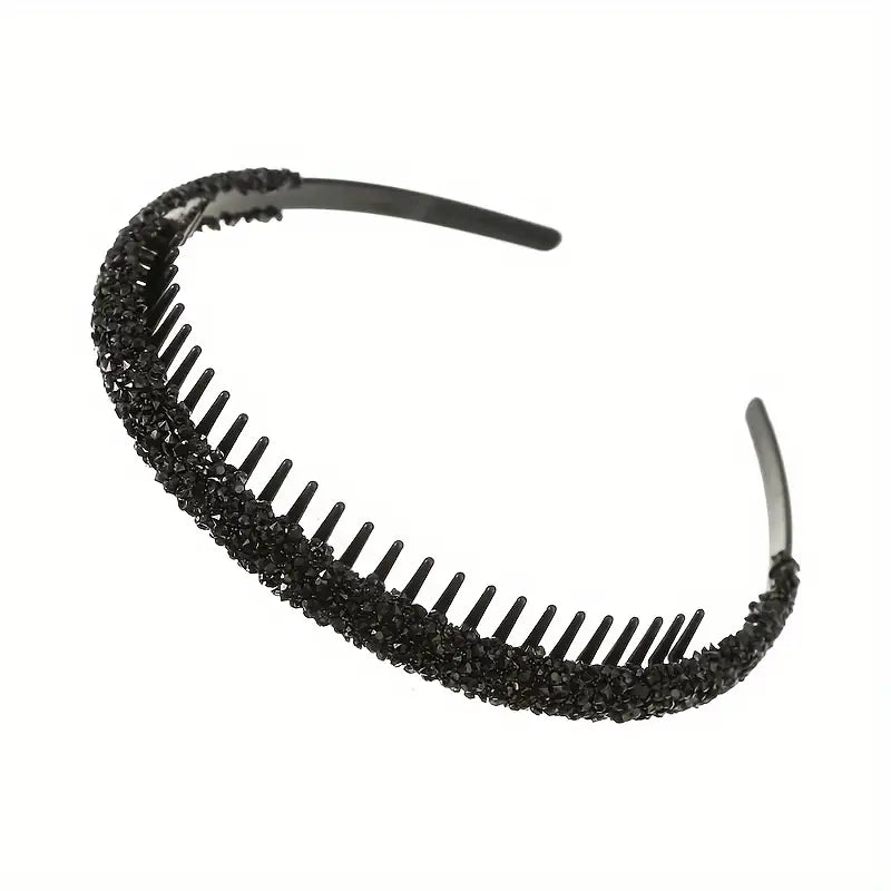 Haarband met strass en kam zwart