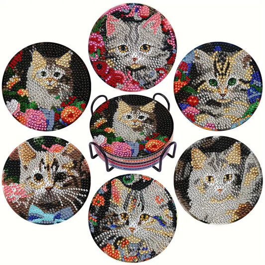 Diamond painting onderzetters Kat kit met houder