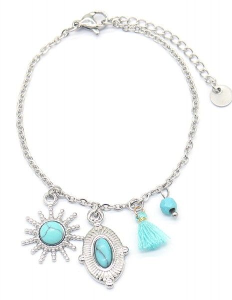 Zilveren armbandje met turqoise bedeltjes