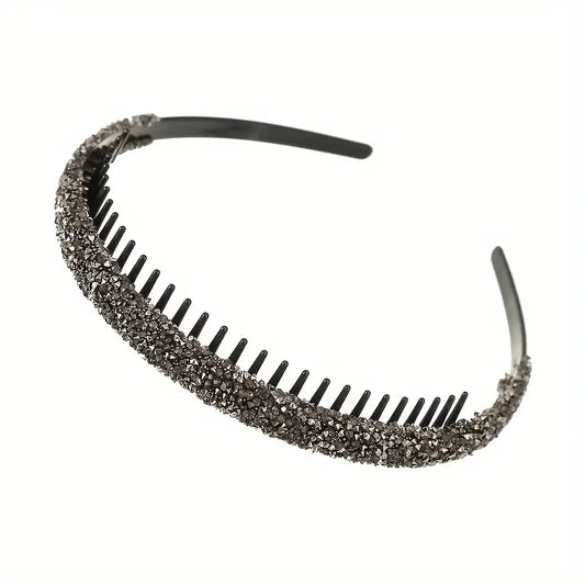 Haarband met strass en kam lichtgrijs