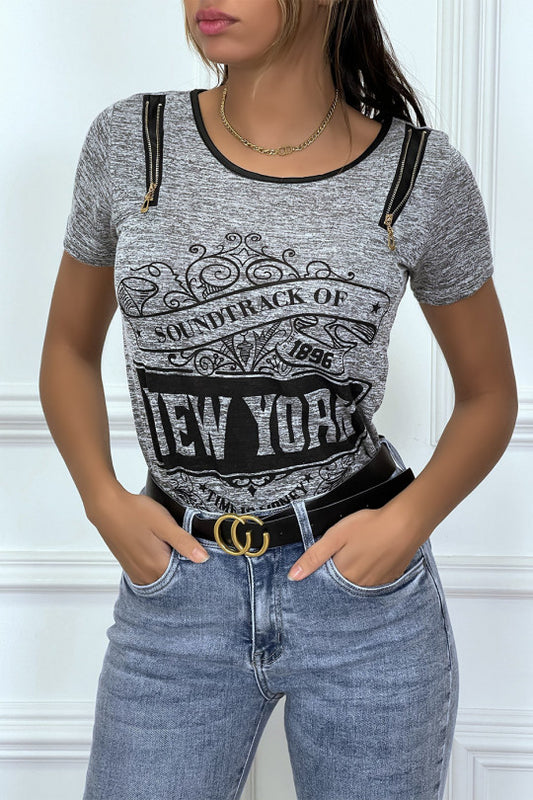 Geprint T-shirt met ritssluiting