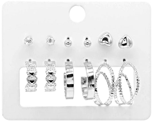 Oorbellen set 6 paar Zilver