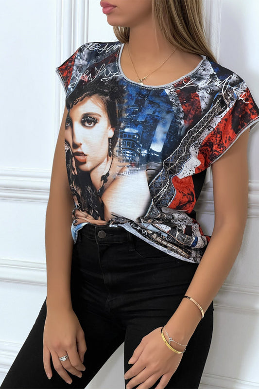 Zwart T-shirt met street art print voor dames